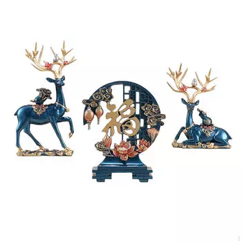 Пара фигурок оленей, статуэтки оленей, набор для творчества, скульптуры для офиса, камина, гостиной синий