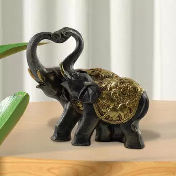 Пара фигурок слонов для украшения рабочего стола и домашнего декора золотистый