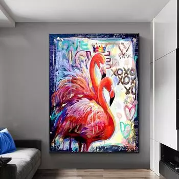 Пара фламинго холст художественная живопись граффити поп настенная живопись скандинавский постер и гравюра подвесная картина 21cm30cm NoFrame