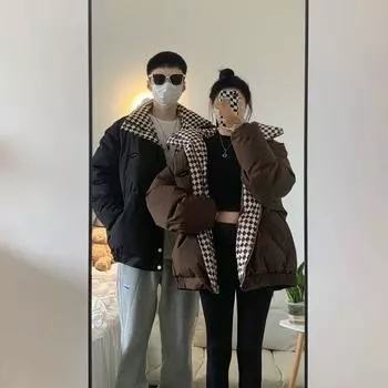 Пара хлопковой одежды для женщин, зима 2024, новый свободный ленивый стиль, дизайн, ниша, маленькая утолщенная хлопковая одежда S (70-47.5 kg recommended) коричневый