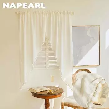 Пара Ins стиль вышитый балдахин с помпоном кармашек занавеска на окно тюль для домашнего декора NAPEARL W91cm x L91cm белый