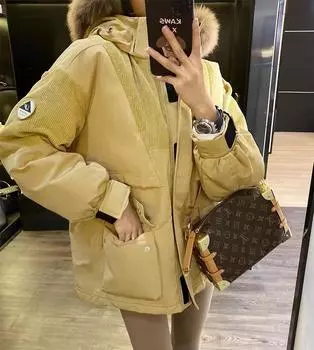 Пара инструментов вниз хлопок женские средние и длинные зимние новые свободные вельветовые утолщенные дизайн чувство и тонкий S жёлтый