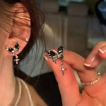 Пара из 2 милых классных ретро-сережек-кисточек с бабочками, женские аксессуары для ушей