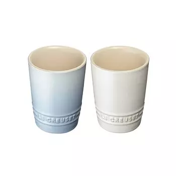 Пара керамических стаканов Le Creuset, короткий стакан 240 мл, прибрежный синий, белый, глянцевый, термостойкий, устойчивый к холоду, подходит для микроволновой печи, свадебный подарок
