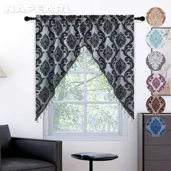Пара классических жаккардовых штор с бисером и карманами, занавеска с цветочным узором, оконная занавеска с балдахином для домашнего декора, NAPEARL A Pair W91cm x L91cm чёрный