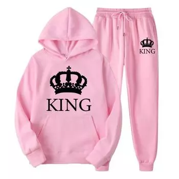 Пара комплектов с капюшоном, мужская и женская повседневная свободная спортивная одежда с длинными рукавами, флисовая толстовка с капюшоном, спортивные штаны, рубашки с коротким рукавом (Мужской) S