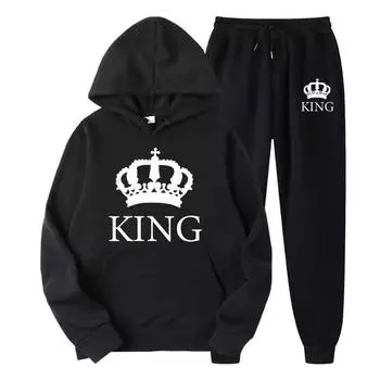 Пара комплектов с капюшоном, мужская и женская повседневная свободная спортивная одежда с длинными рукавами, флисовая толстовка с капюшоном, спортивные штаны, рубашки с коротким рукавом (Мужской) S