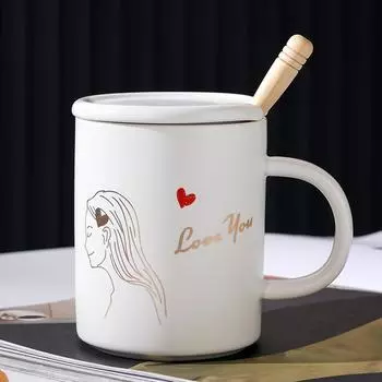 Пара костюм с крышкой ложка керамическая чашка открывающаяся маленькая подарочная кружка для девочек высокая термостойкость большая емкость для воды чашка для домашнего использования 450ML