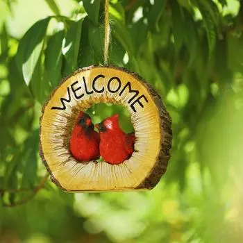 Пара красных птиц, статуэтка из смолы, птица, садовое подвесное украшение, наружная статуя птицы с подвесной веревкой для крыльца, домашнего внутреннего и наружного декора красный