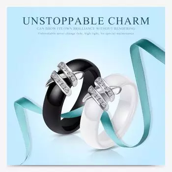 Пара креативных керамических колец Черно-белое кольцо с бриллиантом в форме двойной буквы X