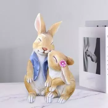 Пара кроликов, фигурка обнимающегося кролика, статуэтка животного из смолы, для использования в помещении и на открытом воздухе темно-синий