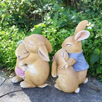 Пара кроликов, обнимающая статую кролика, скульптура животного из смолы, украшение для дома, улицы, сада, двора, рабочего стола, орнамент темно-синий