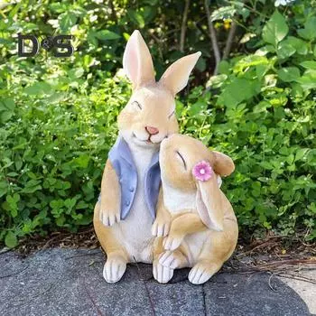 Пара кроликов, обнимающая статую кролика, скульптура животного из смолы, украшение для дома, улицы, сада, двора, рабочего стола, орнамент темно-синий