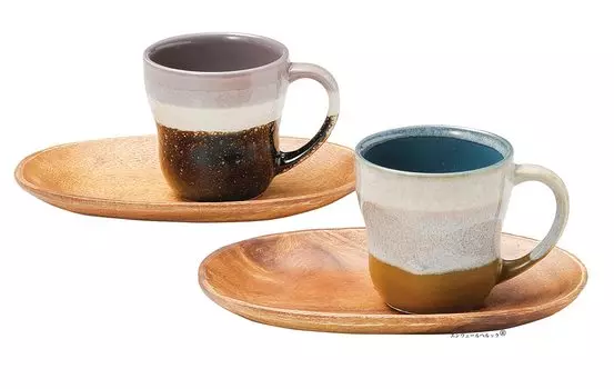 Пара кружек и подносов с естественной красотой Mug Tray xx Height Mino ware Glaze Уникальная индивидуальность в глазури Made in Enver Helluk. 350мл.