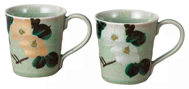 Пара кружек Kutani ware золото серебро камелия K8-918