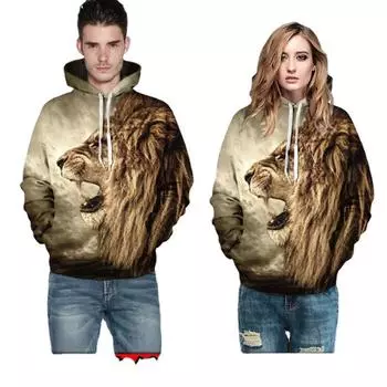 Пара львов 3D цифровая печать капюшон длинный рукав S