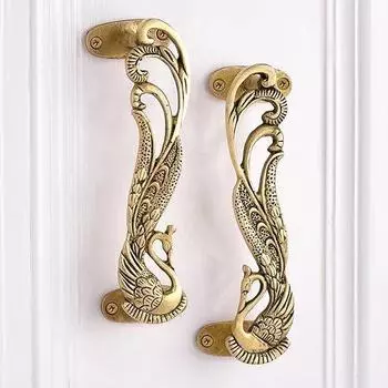 Пара латунных дверных ручек Павлин , 7 дюймов, ручки для входной двери, антикварная дверная ручка, дверные ручки для входной двери,