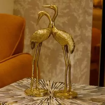 Пара латунных журавлей-лебедей| Набор статуэток Сарас для домашнего декора| Металлические статуэтки| Декоративный настольный элемент