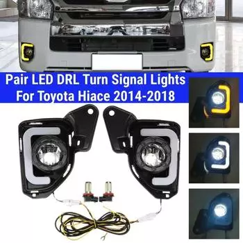 Пара левых и правых автомобильных светодиодных DRL дневных ходовых огней, противотуманные фары с лампами H11 6000K ~ 6700K для Toyota Hiace 2014-2018
