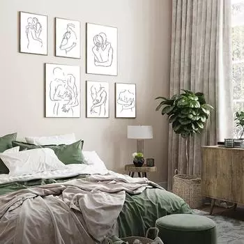 Пара линий объятия руки любовь поцелуй стены искусства картина маслом современный дом скандинавский стиль украшения плакат росписи 21cm30cm NoFrame