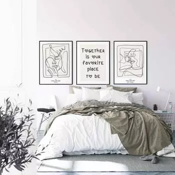 Пара линий печати поцелуй любовь стены искусства холст картины вместе наше любимое место цитата плакат черно-белая картина домашний декор 21*30cm