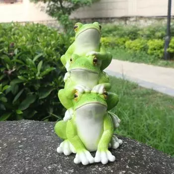 Пара лягушек фигурка смолы зеленая лягушка семья статуя животное скульптура двор внутреннее уличное украшение для рабочего стола орнамент A