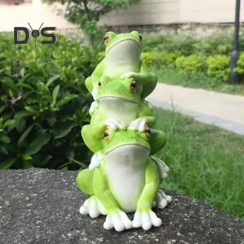 Пара лягушек фигурка смолы зеленая лягушка семья статуя животное скульптура двор внутреннее уличное украшение для рабочего стола орнамент A