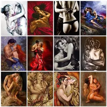 Пара любовь алмазная живопись обнаженная женщина фотографии Стразы Алмазная вышивка сексуальное искусство мужчины и женщины мозаичная картина Декор подарок Full Round 20x30CM