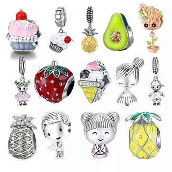 Пара маленьких девочек мальчиков стерлингового серебра 925 пробы ананас еда авокадо бусины браслет с подвесками серебро 925 ювелирные изделия