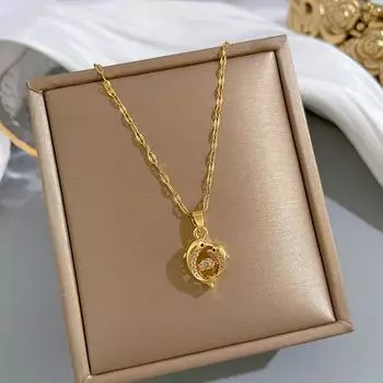 Пара мать и ребенок дельфин бьющийся циркон кулон ожерелье для женщин не выцветает сердце животное ювелирные изделия подарок на день рождения ребенка