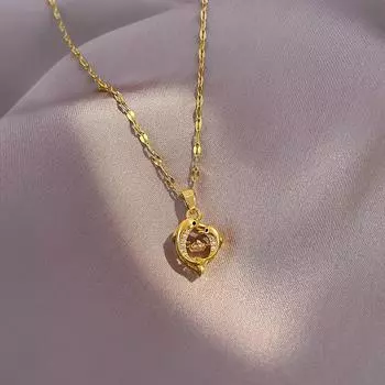 Пара мать и ребенок дельфин бьющийся циркон кулон ожерелье для женщин не выцветает сердце животное ювелирные изделия подарок на день рождения ребенка OneSize