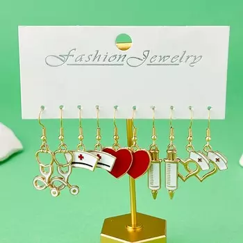 Пара модных эмалевых сережек-гвоздиков, комплект медицинских принадлежностей, классические стильные украшения для женщин с аллергией