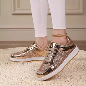 Пара модных туфель на платформе с блестками модная обувь для досок тенденция увеличивает повседневную спортивную обувь дышащая и легкая женская обувь для отдыха на природе 35