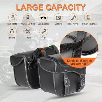 Пара мотоциклетных седельных сумок, синтетические боковые сумки из искусственной кожи, сумка для хранения инструментов, универсальная, подходит для Honda/Suzuki/Kawasaki/Yamaha чёрный