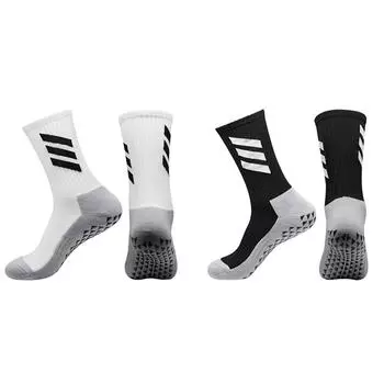 Пара мужских и женских клеевых нескользящих спортивных футбольных велосипедных носков с утолщенной махровой подошвой и длинных носков-трубочек