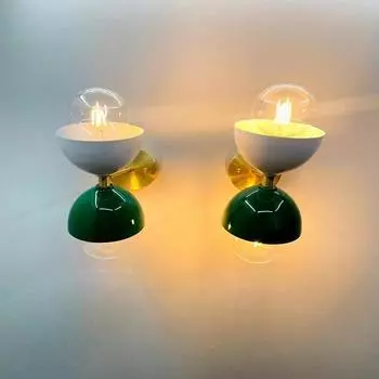 Пара настенных бра Diabolo с латунными акцентами | Итальянский дизайн 1950-х годов | Изготовленный на заказ светильник с 2 лампами для стильного домашнего освещения