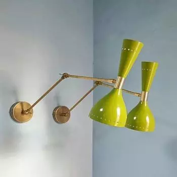 Пара настенных бра оливково-зеленого цвета, латунь середины 1950-х годов, итальянский настенный бра Diabolo, светильник с 2 парами лампочек.