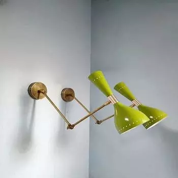 Пара настенных бра оливково-зеленого цвета, середина 1950-х годов, итальянская настенная лампа Diabolo