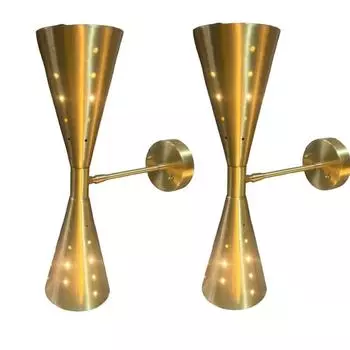 Пара настенных бра в стиле модерн середины века 1915 года с двойным конусом и атомным рядом из латуни, светильник для домашнего декора