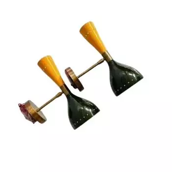 Пара настенных светильников Diabolo середины 1950-х годов, итальянская модель, необработанная латунь