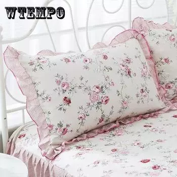 Пара наволочек из чистого хлопка с цветочным принтом, пасторальные кружевные наволочки, принадлежности для двуспальной кровати, увеличивающие наволочки, универсальные