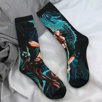 Пара носков O-One O-Piece Иллюстрация Зоро Чулки Осень Винтаж Теплые Мягкие Носки Узор Скейтборд Нескользящие Носки One Size