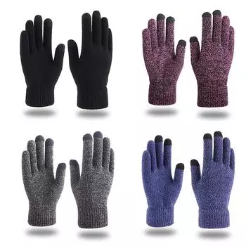 Пара новых мужских вязаных перчаток, осенние и зимние, шерстяные, зимние, перчатки с закрытыми пальцами, теплые, толстые, для сенсорных экранов чёрный
