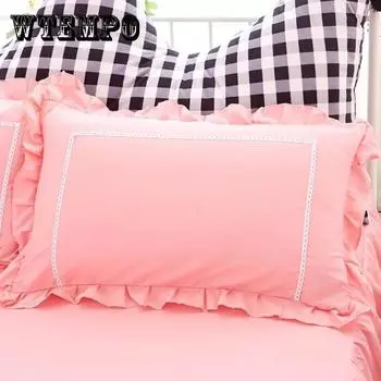 Пара однотонных кружевных наволочек для студенческого общежития, матовые розовые наволочки в стиле принцессы с рюшами