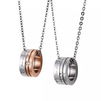 Пара ожерелья из хирургической нержавеющей стали 316L с кубическим цирконием, гипоаллергенный крест с надписью, розовый, серебряный [белый клевер] + & 4SUP101GO&4SUP101SV