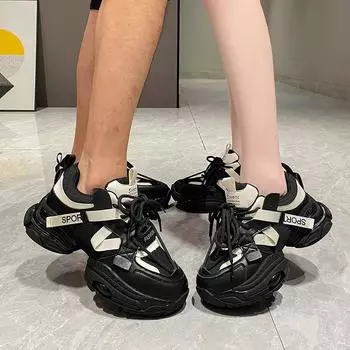 Пара папиных туфель женская 2024 новая четырехсезонная удобная одежда на шнуровке кексовая платформа повседневная спортивная обувь 35 серый