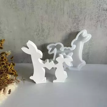 Пара пасхальных кроликов, форма для украшения, цементная, гипсовая, для заливки, силиконовая форма, формы в виде кроликов для Дня святого Валентина, любви, украшение для дома