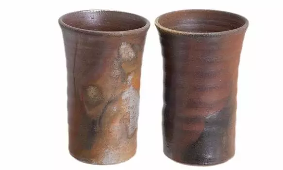 Пара пивных бокалов Bizen Ware Mugen Kobo, деревянная коробка, традиционное ремесло, сделано в Японии, размер 200 мл x 10 см, подарочный набор из пивной керамики, (Кусок Вырезать)