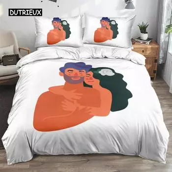 Пара пододеяльников King Intimate Lovers Embrace Pattern Комплект постельного белья Подарок на День святого Валентина для любимого Пододеяльник из микрофибры EU single(135x200cm)