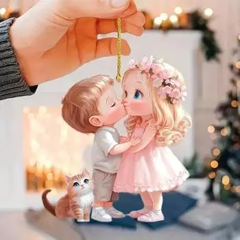 Пара Подвеска для влюбленных мальчик девочка поцелуй подвесной кулон 2D акриловый брелок украшение для интерьера автомобиля рюкзак